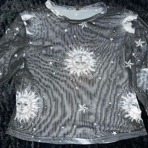 Black Mesh Celestial Long Sleeve Top